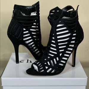 Chelsea & Zoe Black Suede Cut out Heel